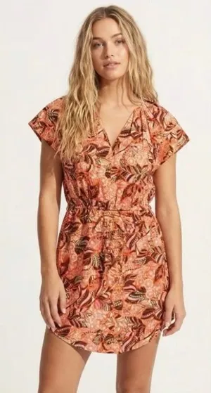 ALC Frank Alice Mini Dress Orange Rose Floral Print Cotton Size 4 thumbnail 1