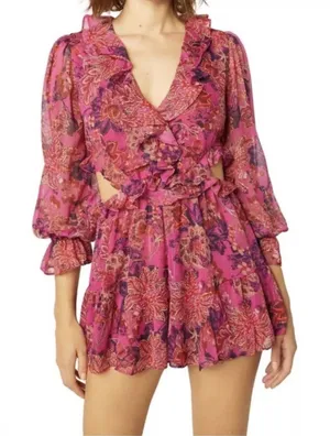 Misa Los Angeles azalea romper in Fuchsia size Small Floral Chiffon Ruffles thumbnail 1