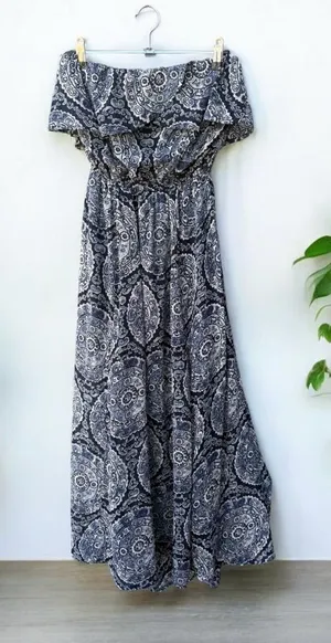 Hollister Navy Paisley Strapless Boho Dress Size Small thumbnail 1