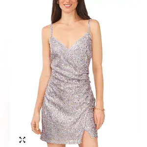 1.STATE‎ Silver Sequin Wrap Mini Dress Size Small NWT thumbnail 3