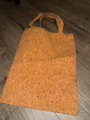 Anthropologie Cork Tote Bag - Tan with White Text thumbnail 2