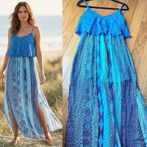Speechless BOHO Blue Sleeveless Aztec Design Summer Dress Back Straps size xS thumbnail 2