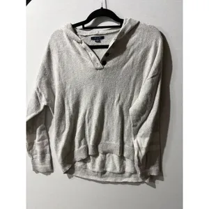 American‎ Eagle Knit Hooded Pullover Sweater Light Gray Button Neck Size L thumbnail 3