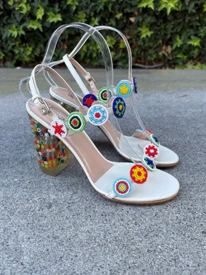 Valentino medallion beaded floral lucite-heel leather sandal size 37 thumbnail 17