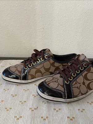 Coach Signature C Jacquard Patent Leather Low Top Sneakers Brown Khaki Size 7 thumbnail 10