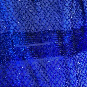 Mac Duggal Blue Sequin Beaded Sheath V-Neck Sleeveless Prom Formal Dress thumbnail 3