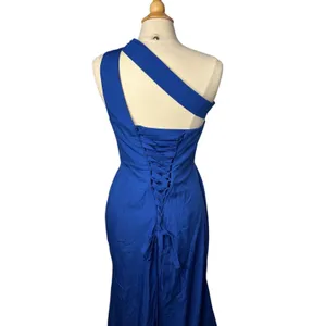 RYANTH One Shoulder Gown Womens Royal Blue 8 NWT Formal Lace Up‎ Back Side Slit thumbnail 5