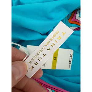 Trina Turk Swimsuit Women 14 Blue Meilani Border Halter Plunge NWT Colorful thumbnail 7