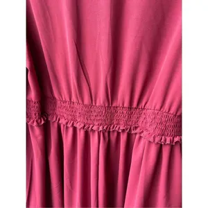 Bloomchic size 14-16 muted red smocked waist V-neck dress thumbnail 4