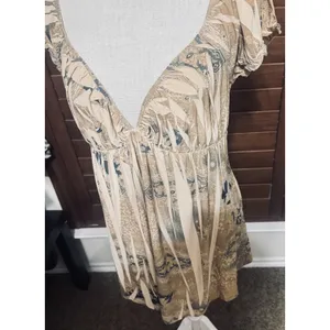 MKM Designs Women XL Paisley Tunic Top Mini Dress V-Neck Empire Waist Boho fairy thumbnail 3