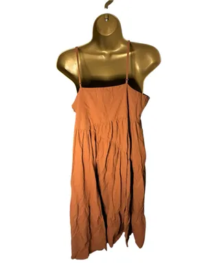 Altar’d State Tiered Babydoll Midi Dress Spaghetti Strap Ruffle Hem Rust Brown L thumbnail 5