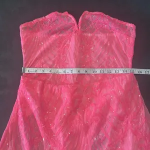 Womens Skimpy Sexy Pink Strapless Sheer Sparkly Party Club Dress Bodysuit Size M thumbnail 8