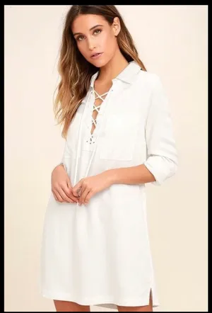 Lulus Best of All White Long Sleeve Lace-Up Dress thumbnail 3