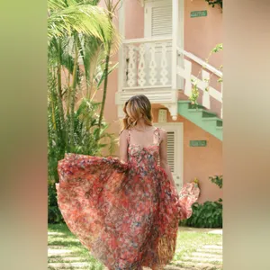 Hutch Brianna Tulle Tie Maxi Dress‎ Orange Lush Tropical M thumbnail 3