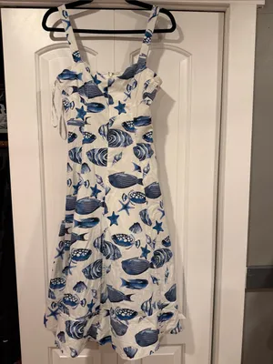 Avec Les Filles Blue & White Seashell Print Midi Dress‎ size 2 nwt thumbnail 2