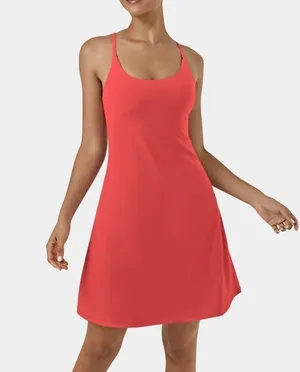 Halara NWT Poinsettia Red Softlyzero Backless Cut Out Active Dress Size Large thumbnail 1