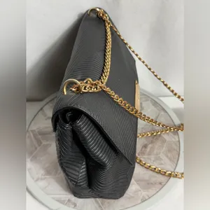 ALDO Black Textured Crossbody Bag Gold Chain Adjustable Shoulder Purse Handbag thumbnail 3