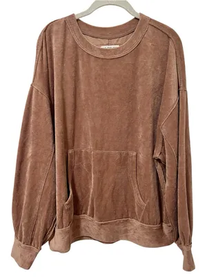 We The Free Preston Velour Pullover Sweatshirt Large Latte thumbnail 2