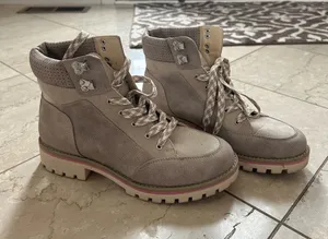 Sole Society Taupe Combat Boots with Cream Laces thumbnail 1
