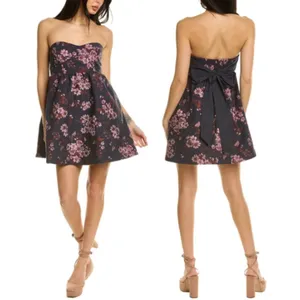 Free‎ People Matilda Tie Back Strapless Babydoll Mini Dress Size Large Blue thumbnail 3