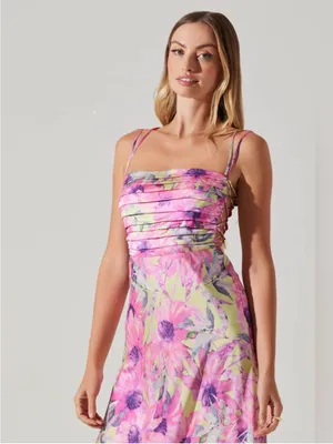 ASTR Antlia Pink Floral Spaghetti Strap Midi Dress Medium Wedding Guest Formal thumbnail 6