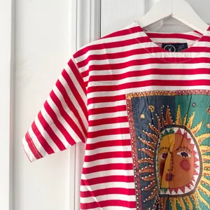 I AM Vintage Red White Stripe Sun Moon Embroidered Beaded Cotton Y2K Small 3D thumbnail 9
