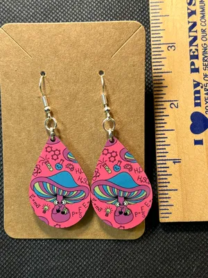 Handmade Teacher Mushroom Pink Dangle Pierced Earrings New thumbnail 3