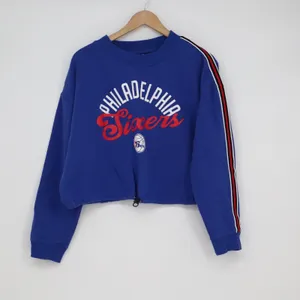 NBA Philadelphia Sixers Cropped Sweatshirt Blue XL Side Stripe Drawstring Hem thumbnail 2