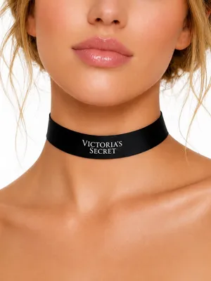 RARE Vintage Victorias Secret Black Satin Logo Choker Necklace One Size thumbnail 1