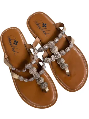 EUC Patricia Nash Leather Medallion Sandals Gold Size 6.5 thumbnail 1