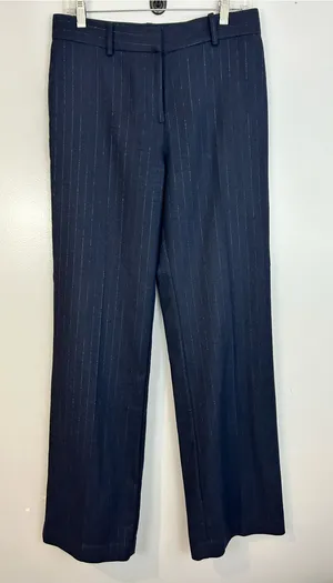 Equiptment Navy Blue Wool Blend Metallic Pinstripe Wide Leg Trouser Pants Sie 6 thumbnail 1