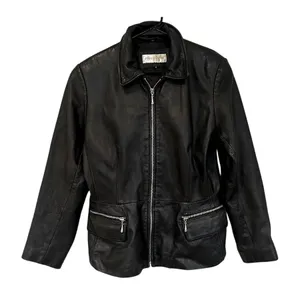 Jones New York Leather‎ Jacket Women M Black Vintage 90s Y2K Minimalist Classic thumbnail 2