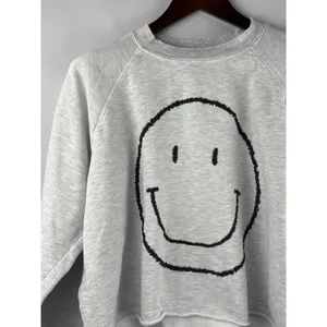 Women’s I.S.M.B.S Medium Light Gray Smiley Cropped Sweater thumbnail 2