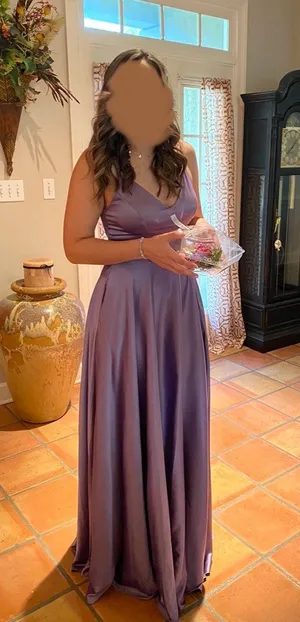 B Darlin Purple Satin Prom Dress thumbnail 1