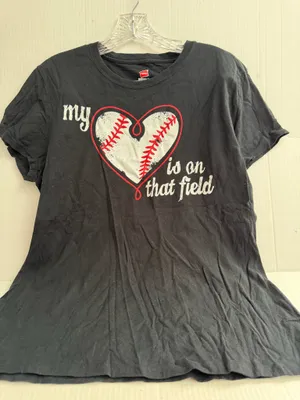 Hanes Ladies “My Heart is on That Field” Baseball Graphic T Shirt thumbnail 1