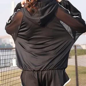 Two Pieces Set Tracksuit Bomber Jacket Sport Set Leggings Shorts Activewear Mesh thumbnail 4