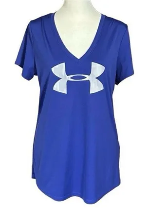 Under Armour Heat Gear Women's Large Blue Loose Fit V-Neck Performance T-Shirt thumbnail 1