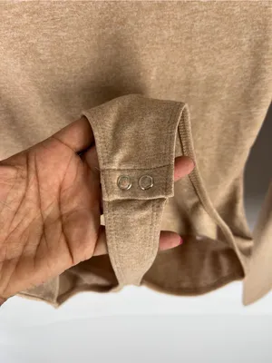 Express Body Contour Cozy Mock Neck Cutout Bodysuit Tan Size S NWT thumbnail 3