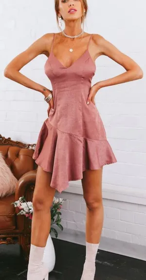 NWT Angel Biba Asymmetrical Dusty Pink satin mini dress size Medium thumbnail 1