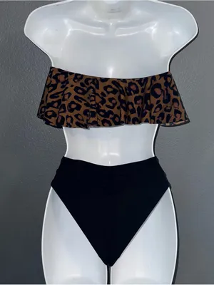Women’s Cheetah Print Bandeau Bikini Top & Becca Black Bikini Bottoms medium thumbnail 5