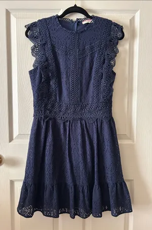 Andree by Unit Navy Cottage Eyelet Mini Dress Med Indie Cotton Blend Boho-Chic thumbnail 1
