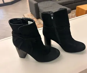 Christian Siriano Black Suede Block Heel Ankle Boots with Side Zip 6 thumbnail 1