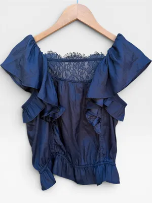 Anthropologie Satin Effect Micro Dot Print Ruffled Blouse thumbnail 4
