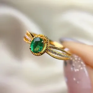 18K Yellow Gold Plated Adjustable Birthstone Green Crystal Emerald Ring for Women thumbnail 2