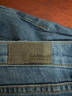 Carmar Women’s Distressed Blue Jeans with Red Star Patches thumbnail 3
