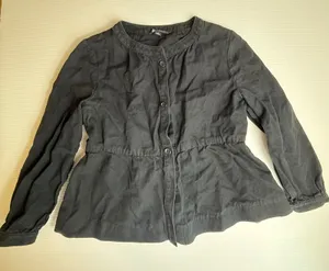Banana Republic Womens‎ Small Black Peplum Top linen Cotton Button Front thumbnail 1