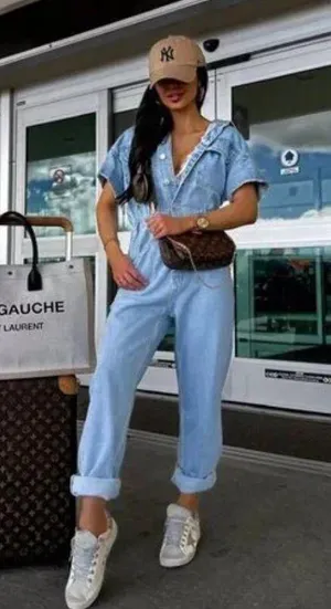 FREE PEOPLE Marci Denim Jumpsuit in Wash Clear Skies Size X-Small thumbnail 12