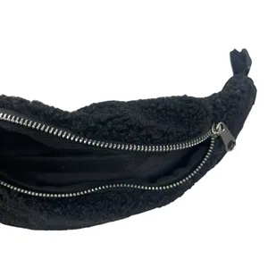 GAP Women's Black Faux Sherpa Fur Fanny Pack Adjustable Sling Borg Bum Belt Bag thumbnail 7