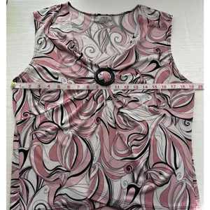 CDW Women's Sleeveless V-Neck Blouse XL Pink Black White Abstract Swirl thumbnail 7