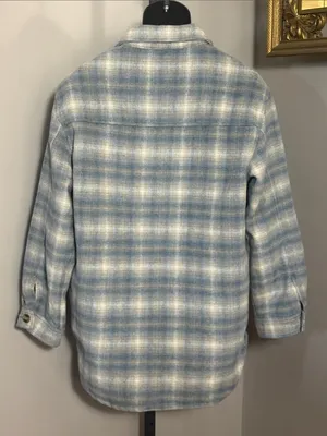 American Eagle Outfitters AEO Medium Blue Plaid Utility Shacket Jacket thumbnail 3